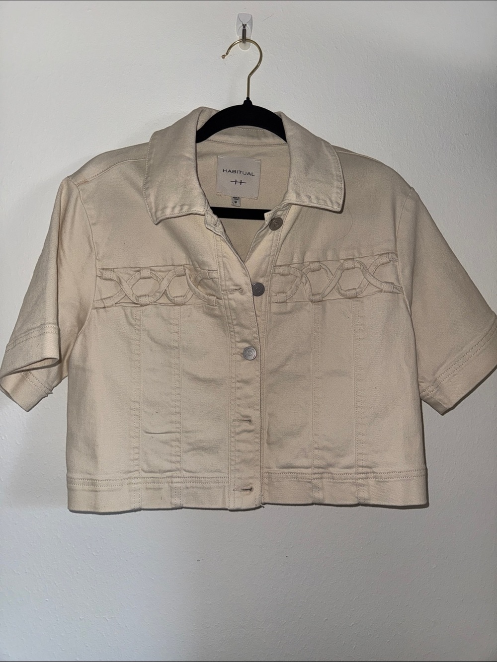 Habitual Cream Cropped Short-Sleeve Denim Jacket